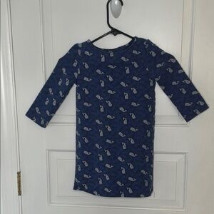 Blue Dress with White Leaf Pattern
